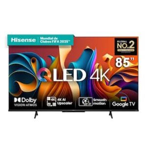 "Smart TV 85"" Hisense Ultra HD 4K QLED, Google TV com HDR10+, Dolby Atmos, Modo Esporte, Modo Jogo e Compatível com Alexa - 85A53HUA"