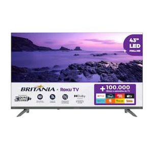 "Smart TV DLED 43"" Full HD Britânia BTV43VA4REGB Roku TV com HDMI, USB, Wi-Fi, Dolby Audio, Processador Quad-Core e Conexão com Alexa"