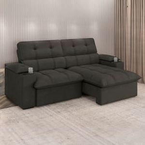 Sofá 4 Lugares Luizzi Besthouse Liverpool Slim com Assento Retrátil e Reclinável, Revestido em Suede - 240cm de Largura