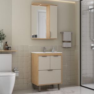 Gabinete de Banheiro com Cuba e Espelheira com LED 59cm Multimóveis CR10141