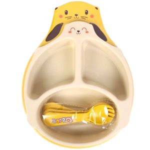 Kit Refeição Infantil 4Pçs Gatinho 2443447 Amarelo - Quanhe