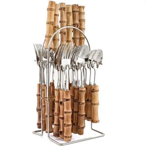 Conjunto Talheres Bambu 24 Pçs com Suporte N2446437 - Quanhe