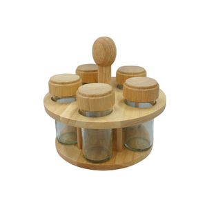 Porta Temperos 6 Peças 100ml com Suporte de Madeira - Quanhe