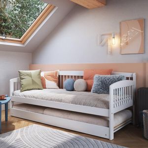 Sofá-Cama com Cama Auxiliar de Madeira Maciça para Colchão 78x188cm Multimóveis CR35275