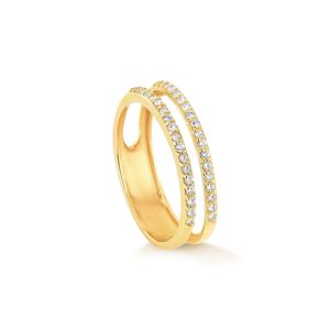 Anel Meia de Ouro 10k Com Zircônia