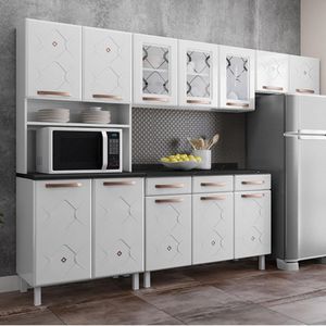 Cozinha Completa Modulada de Aço 4 Peças com Vidros e Balcão Multimóveis CR20353