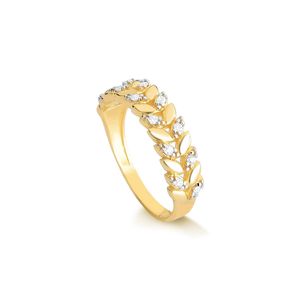 Anel Meia Aliança de Ouro 10k Com Moissanite