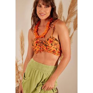 Top Cropped Com Lastex Nas Costas Laranja Estampado Yacamim F1