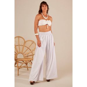 Calça Pantalona De Linho Branca Yacamim H2