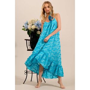 Vestido Mullet Broderie Com Flores Bordadas Azul Yacamim C27