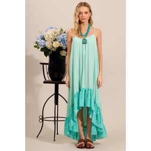 Vestido Mullet De Alças Com Babado Broderie Verde Menta Yacamim C29/30