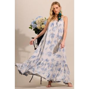 Vestido Longo De Alças Reguláveis Cinza Listrado Yacamim E22