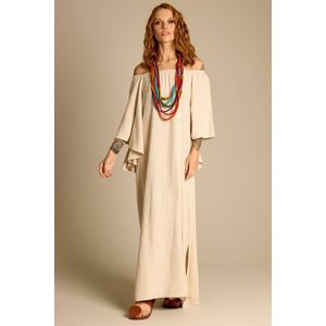 Vestido Longo Ciganinha Com Manga Morcego Bege Yacamim E21