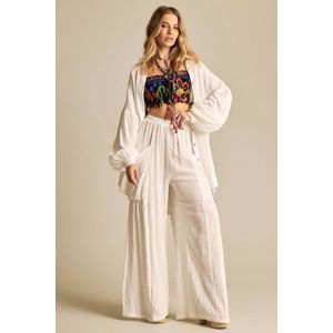 Calça Pantalona Com Elástico No Cós Branca Yacamim A3