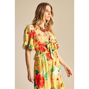 Cropped Com Amarração Na Frente E Lastex Amarelo Estampado Yacamim A9