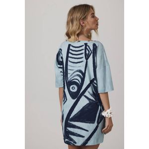 Camiseta Básica Alongada Azul Coleção Pira Omomba''e Yacamim Q1