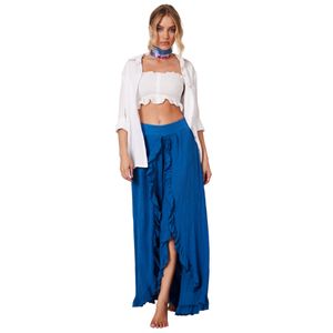 Calça Com Abertura E Babadinhos Azul Yacamim I6