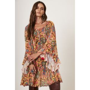 Vestido Curto De Tule Ciganinha Salmão Yacamim D24