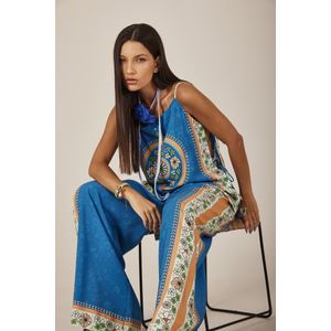 Calça Pantalona Azul Estampado Yacamim A27