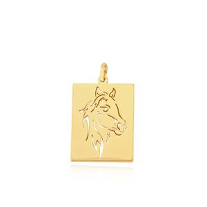 Pingente silhueta vazada de cavalo folheado em ouro 18k