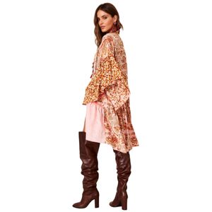Vestido Curto Com Crochê Rosa Patchwork Estampa Cashmere Yacamim C13