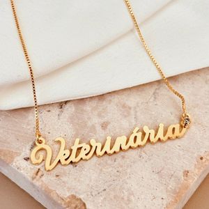 Colar Veterinária com zircônia folheado em ouro 18k