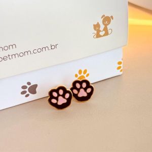 Brinco patinha preta infantil folheado em ouro 18K