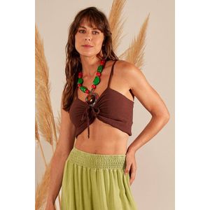 Top Cropped Com Cordão Marrom Escuro Yacamim F4