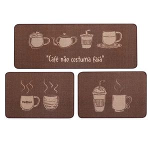Jogo de Tapetes para Cozinha 3 Peças Jolitex Menu Coffee Marrom