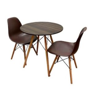 Mesa de Jantar Redonda Seat&co Eames DSW com 2 Cadeiras  Marrom