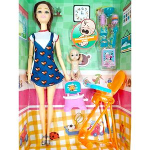 Boneca Camaner Mamãe Bebê 11 Peças Morena - Quanhe