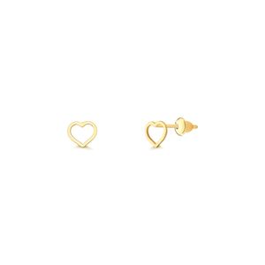 Brinco pequeno Coração Vazado de Ouro 18k