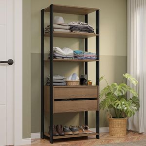 Guarda-Roupa Closet Modulado Valencia 2 Gavetas 4 Prateleiras 70cm Rustic/Preto Madesa