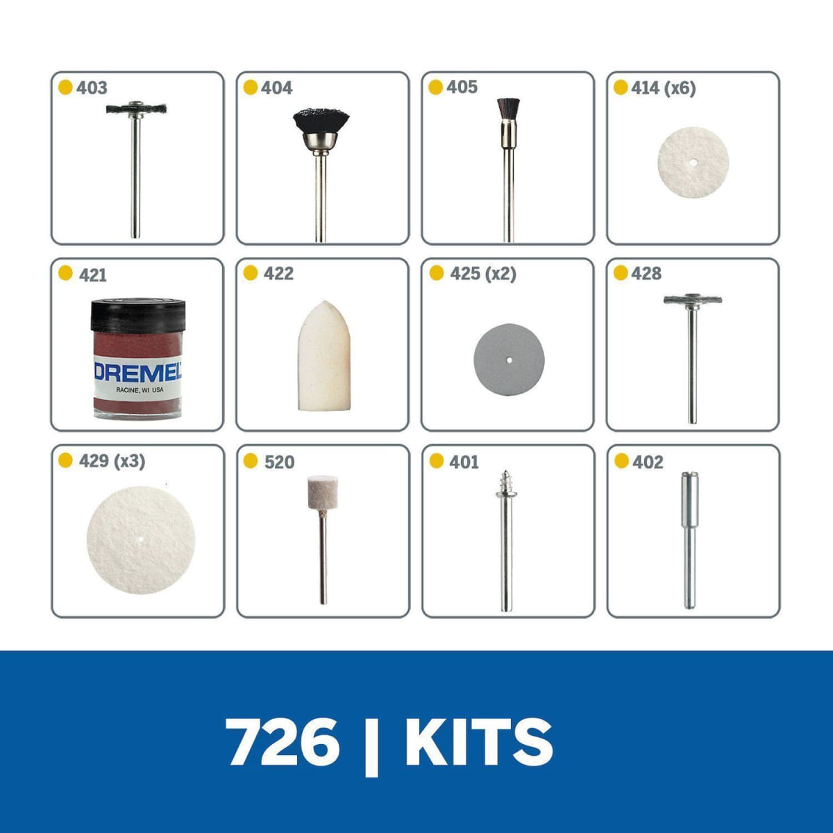 Dremel EZ726-01 EZ Lock Lot De 8 Accessoires De Ponçage Et De Polissage Assortis Idéal Pour Le Ponçage Facile, Le Nettoyage Des Détails Ou Le Polissage Des Matériaux