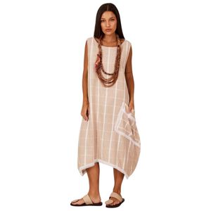 Vestido Regata Midi Bege Xadrez Yacamim C31