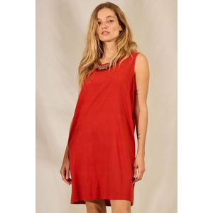 Vestido Curto Regata De Linho Com Bolsos Ferrugem Yacamim E12