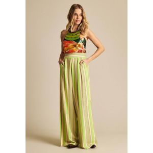 Calça Saruel De Linho Verde Listrado Yacamim H6