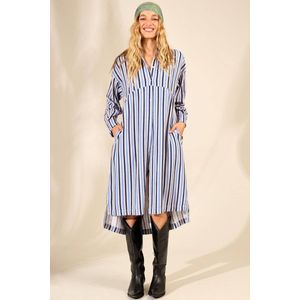 Chemise Midi Com Mangas Longas Azul Listrado Yacamim P6