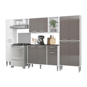 Armário de Cozinha Compacta Balcão c/ Tampo 5 pçs Xangai Classic Multimóveis Bca/Lca Fumê