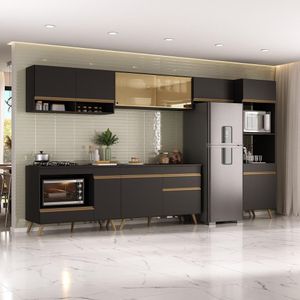 Armário de Cozinha Modulada Completa 357cm com Balcão para Cooktop Veneza Multimóveis MP2274