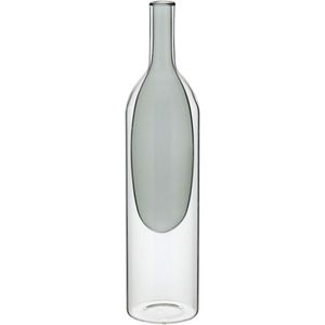 Vaso Garrafa Vidro 29x7x7cm Cinza