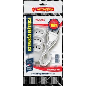 Extensão Tripla 10M 10A 2P+T Megatron Branco Bivolt