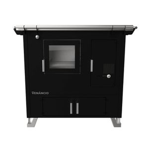 Fogão a Lenha Vitrocerâmico Bragança Venâncio N° 02 com Gabinete Saída à Esquerda Preto