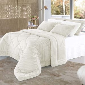 Edredom Queen Size Plush Alto Relevo BBC Têxtil Marfim