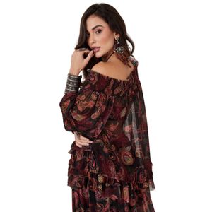 Bata De Tule Ciganinha Preta Estampa Cashmere Yacamim A21