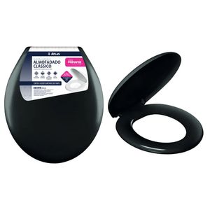 Assento Tampa Sanitário Vaso Oval Almofadado Primafer Preto Atlas