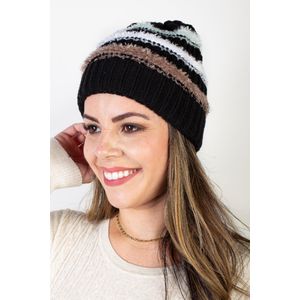Gorro feminino de malha tricô com pelinho 61396