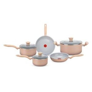 Conjunto de Panelas 5 Peças Rochedo Ceramic Light Sand com Revestimento Cerâmico  Vanilla