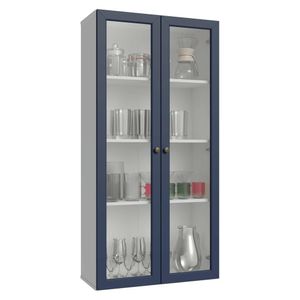 Cristaleira Suspensa 70 cm 2 Portas de Vidro Branco/Azul Vik Madesa