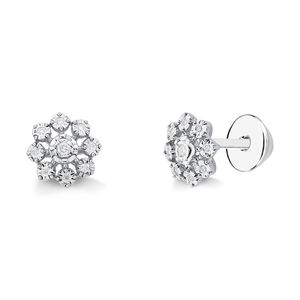 Brinco de Ouro Branco 18k com 14 pontos Diamante